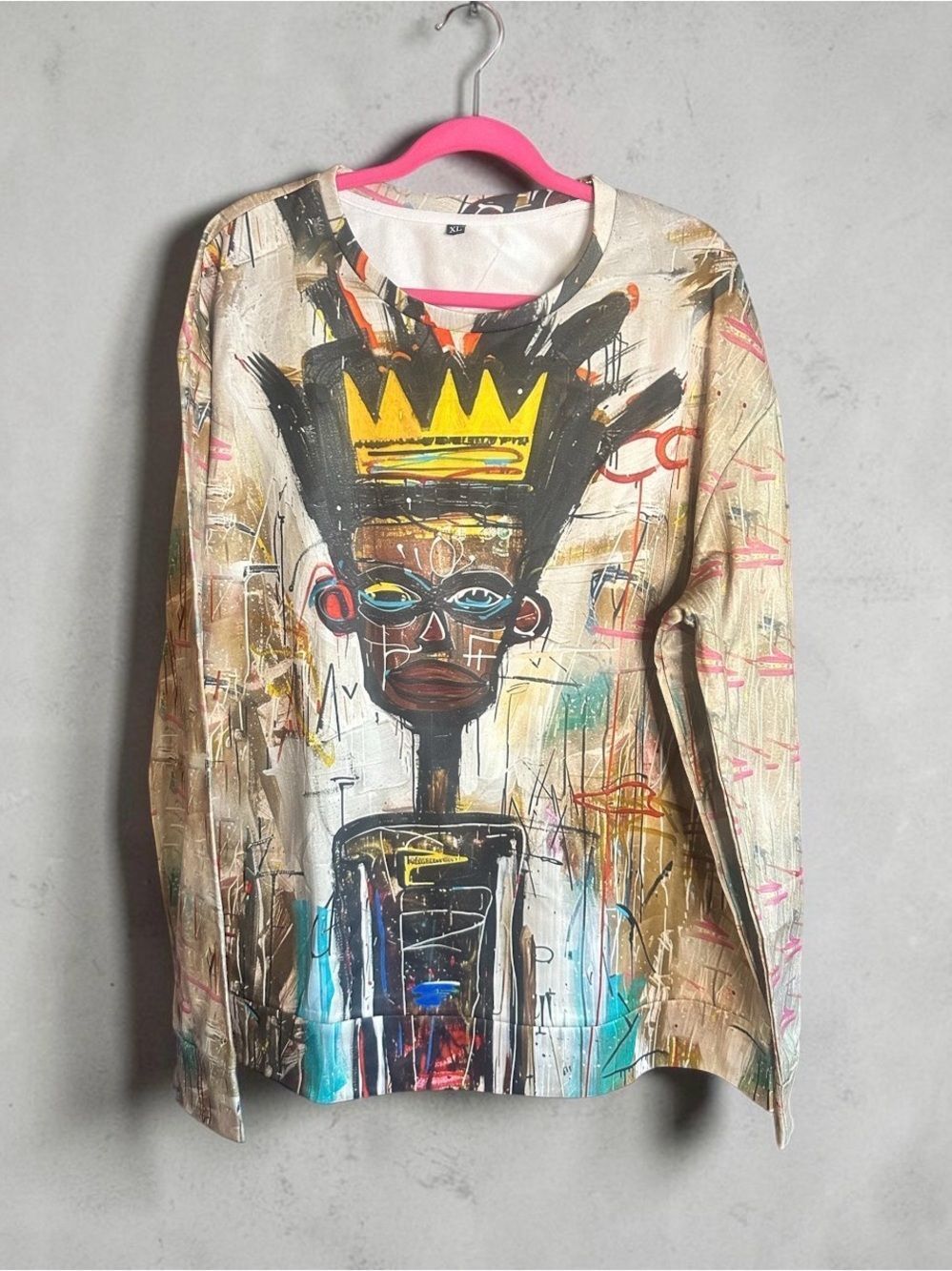 Graphic art inspired Crown Portrait unisex  Long Sleeve Top. Size XL